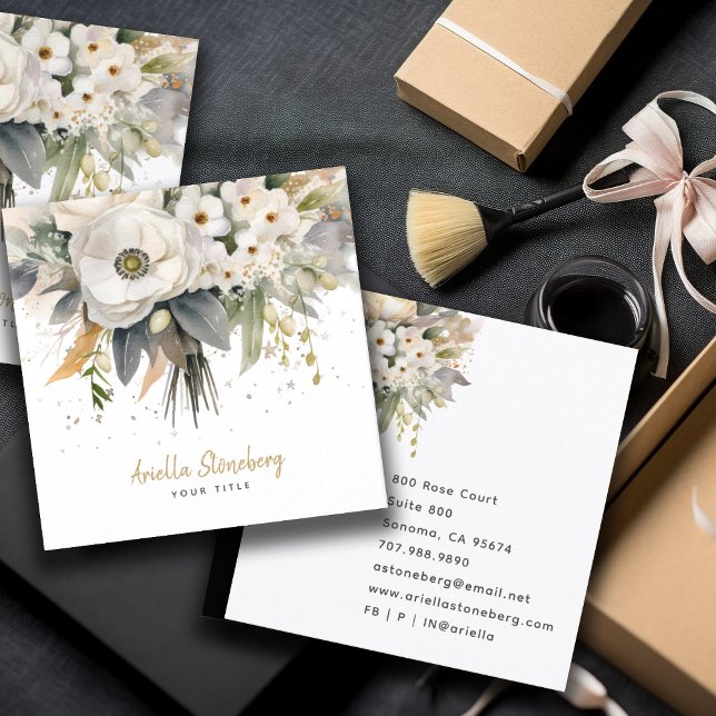 Whimsical Floral Bloom  Square Business Card (Creator Uploaded)