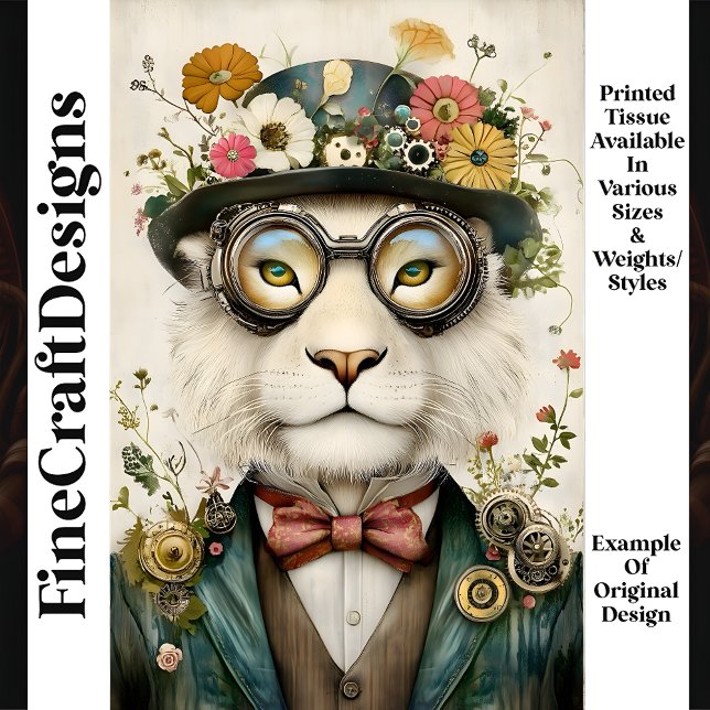 Whimsical Floral Boho Steampunk Lion M1 Decoupage Tissue Paper (Creator Uploaded)