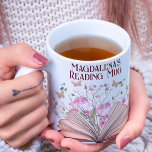 Whimsical Floral Book Lover Bookish Name Reading Coffee Mug<br><div class="desc">Whimsical open book with flowers and butterflies with the personalised text " reading mug",  a great bookish gift for a bookworm or book club member,  for any occasion.</div>