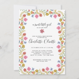 Whimsical Floral Border Baby Shower Invitation