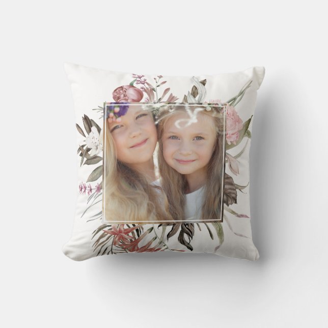 Whimsical Floral Bouquet Photo Cushion (Front)