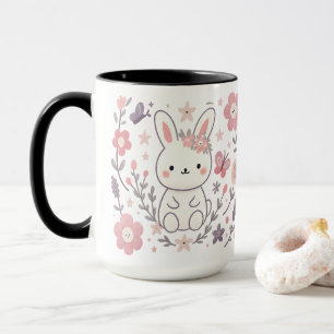 Whimsical Floral Bunny Ceramic Mug