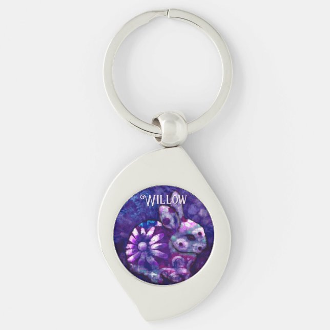 Whimsical Floral Bunny Rabbit Personalised Key Ring (Front)