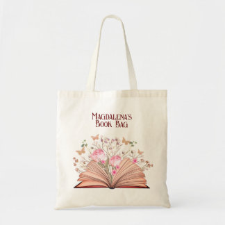 Whimsical Floral Butterflies Library Book Tote Bag