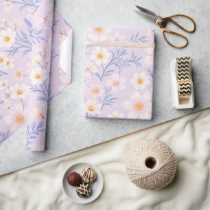 whimsical floral butterflies pastel wrapping paper