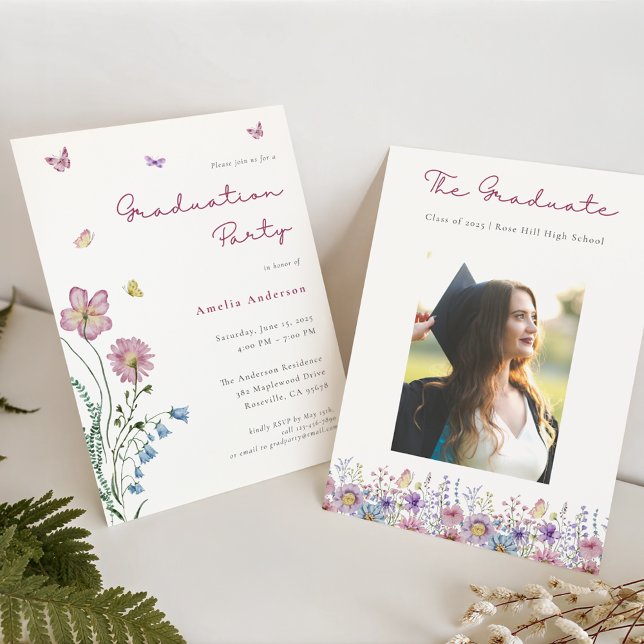 Whimsical Floral Butterfly Graduation Party Photo Invitation (Creator Uploaded)