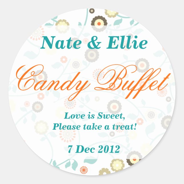 Whimsical Floral Candy Buffet Sticker (Front)