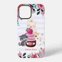 Whimsical Floral Cartoon Cats Strawberry Cupcake