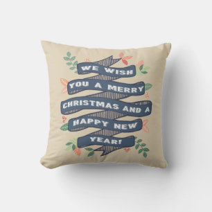 Whimsical Floral Christmas Banner Holiday Cushion