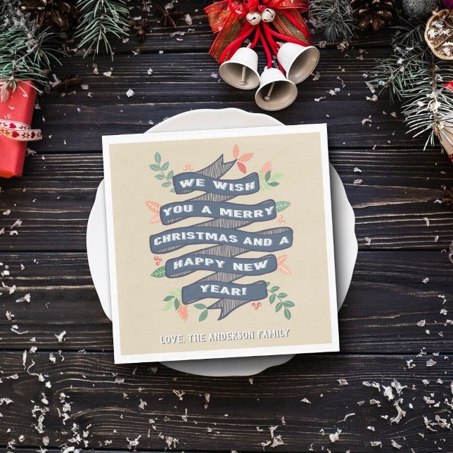 Whimsical Floral Christmas Banner Holiday Napkin (Creator Uploaded)
