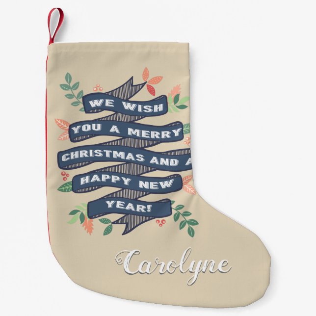 Whimsical Floral Christmas Banner Holiday Small Christmas Stocking (Front)