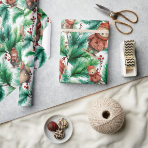 Whimsical Floral Christmas Bears Wrapping Paper
