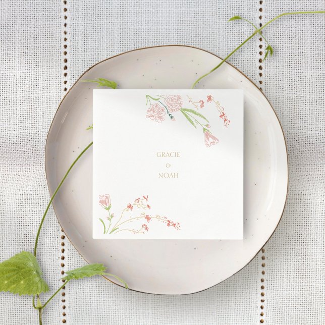 Whimsical Floral Coral Pink & Cream Floral  Napkin (Creator Uploaded)