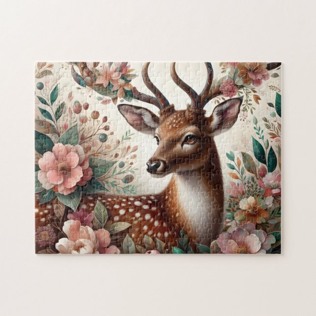 Whimsical Floral Deer Forest Jigsaw Puzzle (Horizontal)