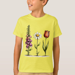 Whimsical Floral Design Foxglove Daisy Tulip T-Shirt
