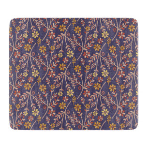 Whimsical Floral Design with Vines on Purple Back Cutting Board