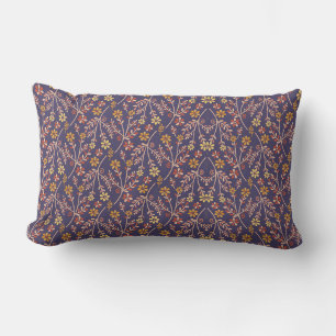 Whimsical Floral Design with Vines on Purple Back Lumbar Cushion