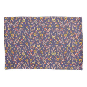 Whimsical Floral Design with Vines on Purple Back Pillowcase