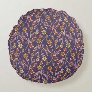 Whimsical Floral Design with Vines on Purple Back Round Cushion