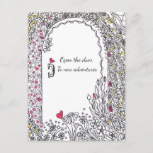 Whimsical Floral Door New Adventures Art Postcard