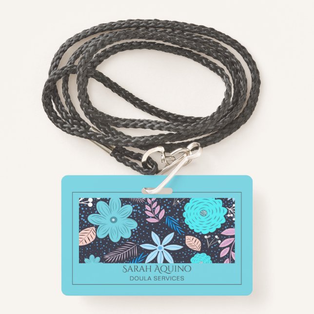 Whimsical Floral Doula Or Midwife ID Badge (Front with Lanyard)