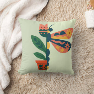 Whimsical floral dragonfly Design Cushion