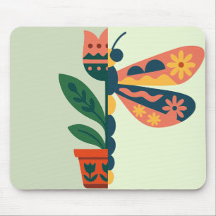 Whimsical floral dragonfly Design Mouse Pad
