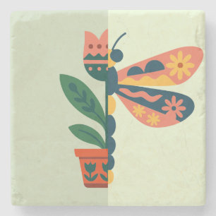 Whimsical floral dragonfly Design Stone Coaster