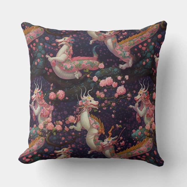 Whimsical Floral Dragons Cushion (Front)