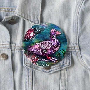 Whimsical Floral Duck Purple Teal Personalised 10 Cm Round Badge