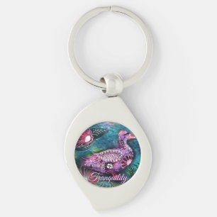 Whimsical Floral Duck Purple Teal Personalised Key Ring