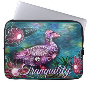 Whimsical Floral Duck Purple Teal Personalised Laptop Sleeve