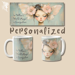 Whimsical Floral Fairy Butterfly Wings Custom Name Coffee Mug