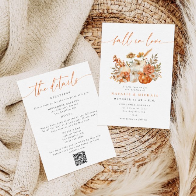 Whimsical Floral Fall in Love QR Code Wedding Invitation (Creator Uploaded)