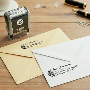 Whimsical Floral Family Name, Fancy Return Address Self-inking Stamp