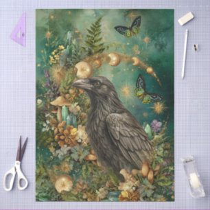 Whimsical Floral Fantasy Gothic Raven Art Collage Tissue Paper