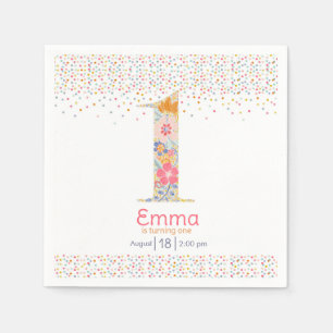 Whimsical Floral First Birthday Invitation Napkin