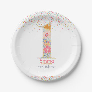 Whimsical Floral First Birthday Invitation Paper Plate