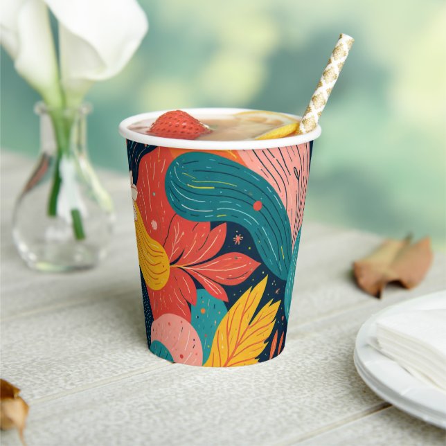 Whimsical Floral Flow Paper cup (Insitu)
