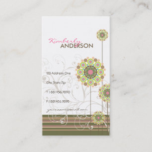 Whimsical Floral Flower Dots Swirls Trendy Stripes Business Card