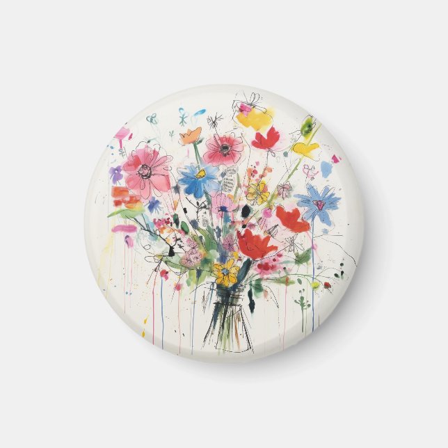 Whimsical floral, flowery magnet (Front)