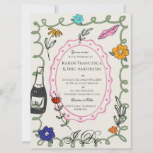 Whimsical Floral Folk Art Wedding Hand Drawn