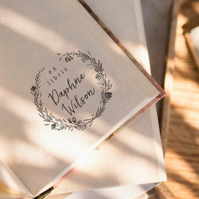 Whimsical Floral Frame Calligraphy Ex Libris Book Self-inking Stamp (Creator Uploaded)