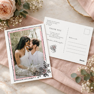 Whimsical Floral Frame Photo Wedding Thank You Postcard