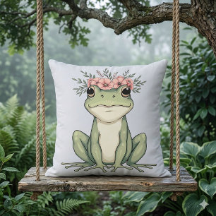 Whimsical Floral Frog Cottagecore Art Cushion