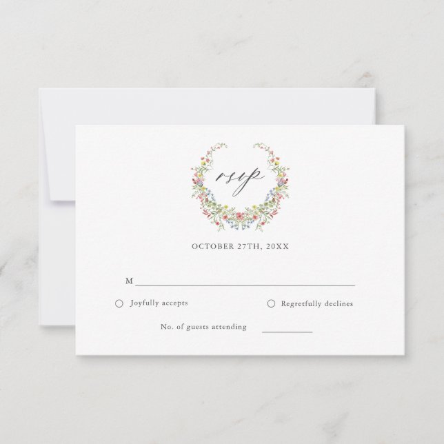 Whimsical Floral Garden Elegant Wedding RSVP Card (Front)