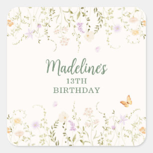 Whimsical Floral Garden Party Birthday Square Sticker