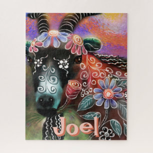 Whimsical Floral Goat Farm Animal Personalised Jigsaw Puzzle