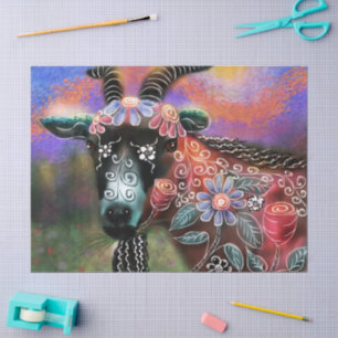 Whimsical Floral Goat Farm Peach Decoupage Tissue Paper