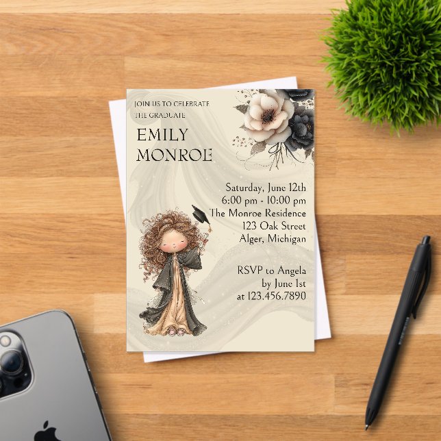 Whimsical Floral Graduation Invitation (Insitu (Invitation Card))